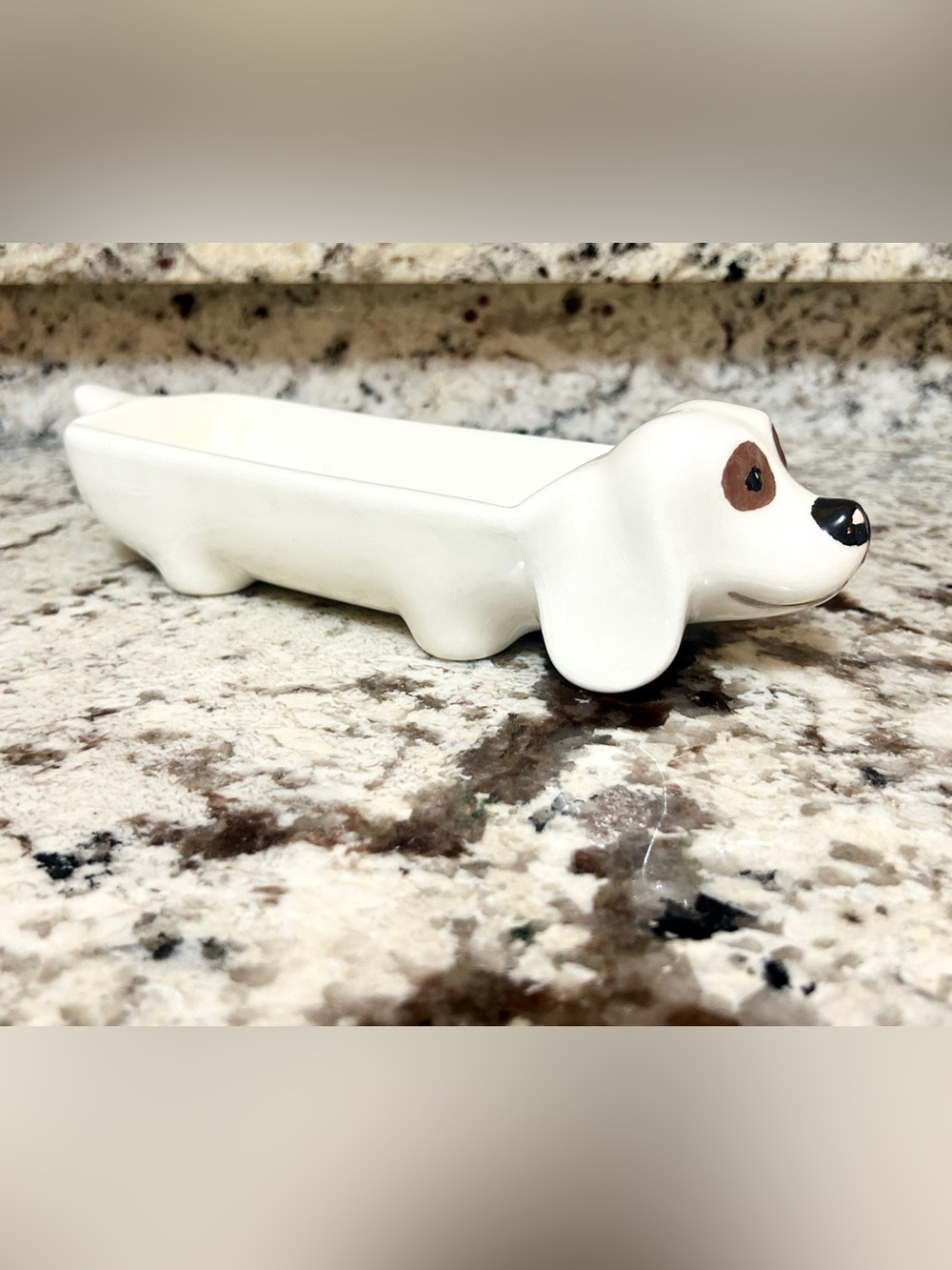 Transpac “Adorable Happy Daschund”Ceramic Elongated Weiner Dog Planter/ Dish